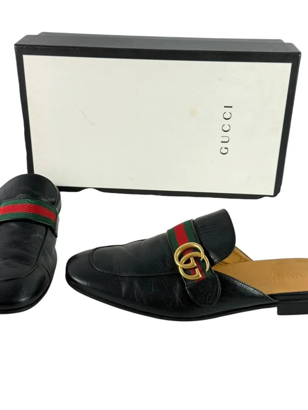 GUCCI Princetown Marmont Black Leather Men's Slides 9 - 9.5US Made in Italy